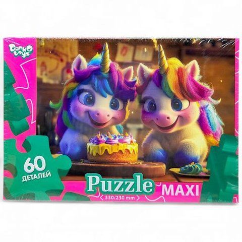 MAXI PUZZLE 60 "ЄДИНОРОГИ З ТОРТОМ" 269852 фото